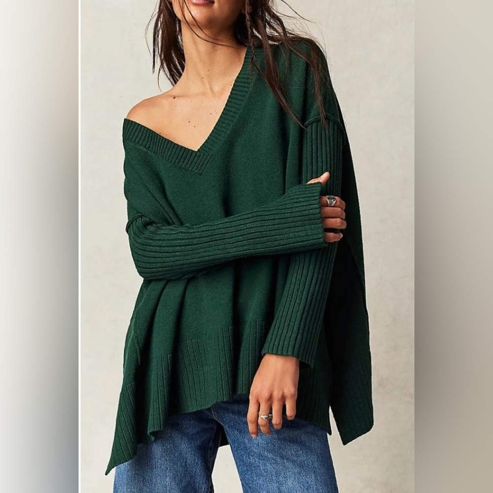 NWT Free People Orion A-Line Long Sleeve Tunic Sweater,‎ $148, Green Forest